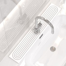 Faucet Mat for Kitchen Sink-24''Water Absorbing Stone Tray for Sink, Super Absorbent, Kitchen Countertop Bathroom Sink Splashback Drying Mat(White,Includes Sandpaper)