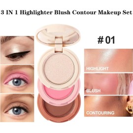 Set Maquillaje 3 En1 Colorete En Polvo Y Contorno Iluminador