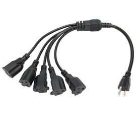 3 Prong 1 to 5 Outlet Power Cord, Heavy Duty 16AWG 18AWG Splitter Cord, Space Saving for Computers Monitors LED Stage Light