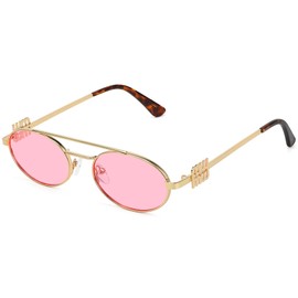 Fozono Retro Oval Aviator Sunglasses for Women Trendy Small Vintage Aviators Sun Glasses Metal Frame UV Protection Gold Frame/Pink Lens