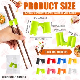 Suttmin 1000 Pcs Reusable Chopsticks Helper Multicolor Plastic Practice Chopstick Trainer Hinges Connector Chinese Chop Stick Helper for Adult Learner Beginner