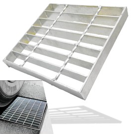 MASSLUNT Galvanized Steel Drain Grate 10x10 in, B-Class 28100 lbs Heavy-Duty Driveway Channel Cover, Outdoor Trench Drainage Grate, Silver Square Metal Sewer Cover for Garage, Light Vehicle Traffic