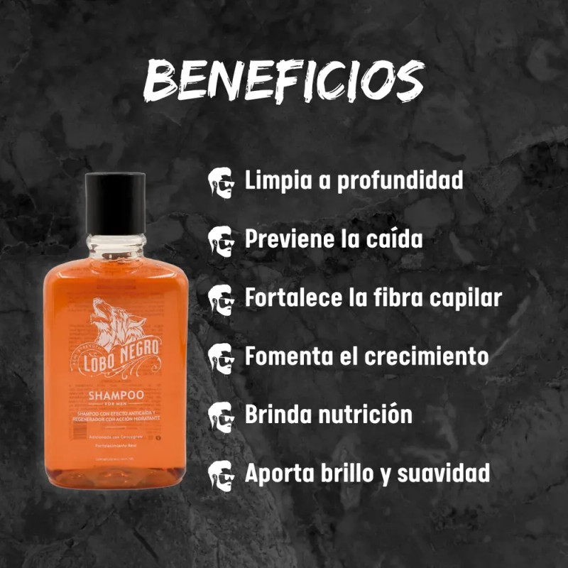 Shampoo Lobo Negro Anticaída Regenerador Hidratante 350ml