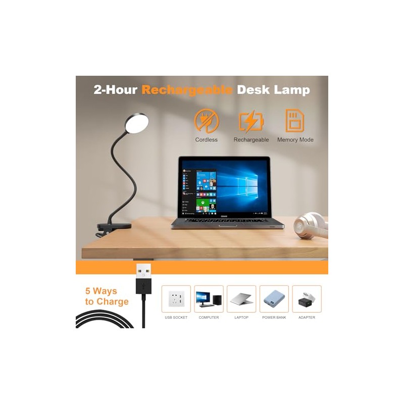 Rechargeable Clip-On Reading Light with 61 LEDs & 3 Color