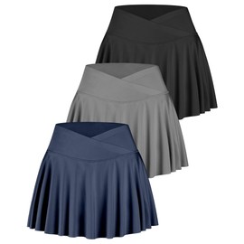 ATHVOTAR - Falda de tenis para mujer, con bolsillos, pantalones cortos, cruzados, de talle alto, para golf, atletismo, faldas de entrenamiento, Negro/ gris/ azul oscuro, X-Large