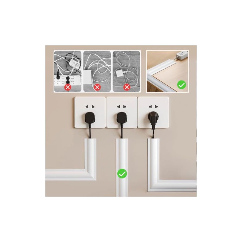Canaletas para Cables Pared 10m,Protector de Cable PVC Autoadhesivo,Esconder Cables