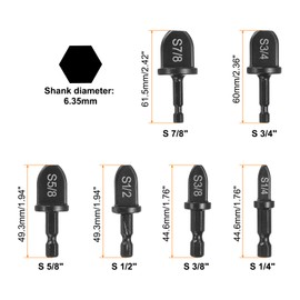 sourcing map 6Pcs Swaging Tool Drill Bit Set HVAC Repairing Flaring Tool Tube Expander Hex Shank with 1/4" 3/8" 1/2" 5/8" 3/4" 7/8" for Copper Aluminum Pipe Black