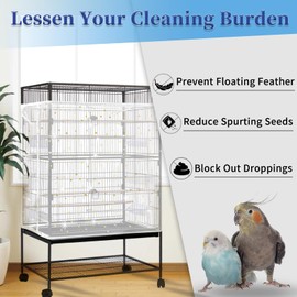 Daoeny 2PCS Bird Cage Seed Catcher, Large Bird Cage Cover, Adjustable Soft Airy Nylon Mesh, Birdcage Cover Skirt Seed Guard for Parrot Parakeet Macaw Round Square Cages (Black & White Sequins Star)