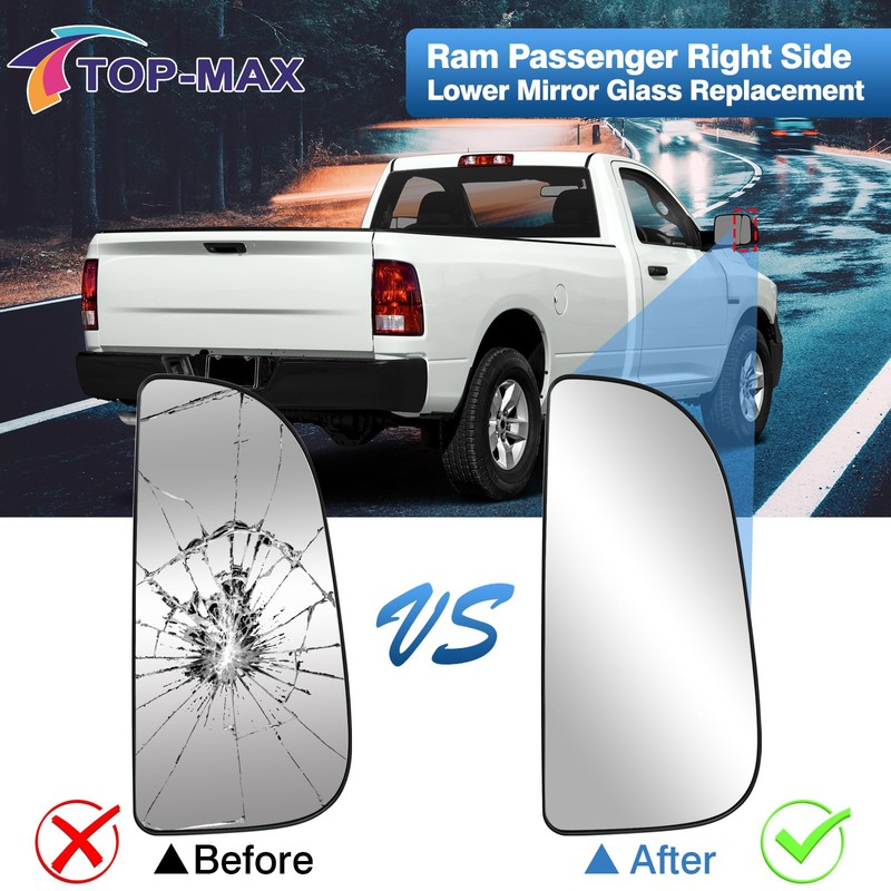 TOP-MAX 68067730AA Ram Passenger Right Side Lower Mirror Glass Replacement