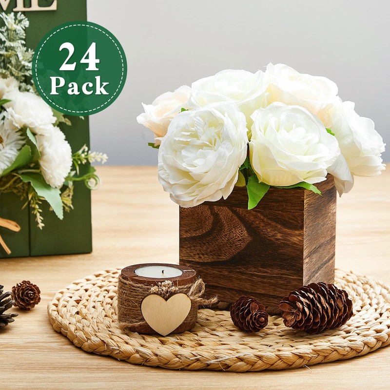 Dandat 24 Set Wood Cube Planter Box Square Wood Vase