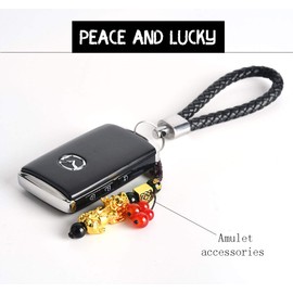 BEAUTEVER Feng Shui Fortune Blessing Wealth Bracelet Pixiu Pi Yao Black Beads Obsidian Pendant Keychain for Father Husband