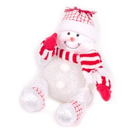 WeRChristmas Pre-Lit Novelty Sitting Snowman with LED Light-Up Body and Legs Christmas Decoration - 19 cm, Multi-Colour