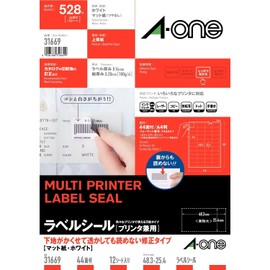 A-one Label Stickers, Transparent but Unreadable Correction Type, 44 Sides, 12 Sheets, 31669