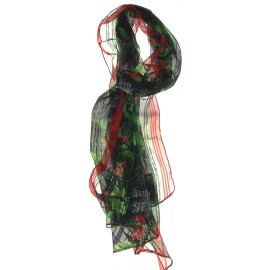 Unbranded Christmas Scarves Holly & Trees Black Green Red Sheer Lot 2 Party Holiday Casual