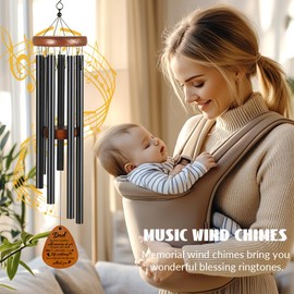 INFUNLY Memorial Wind Chimes Sympathy Wind Chimes for Loss of Dad Memorial Gifts for Loss of Father Windchimes in Memory of Dad Wooden Flower Pattern Windchimes Bereavement Gifts with Memorial Texts