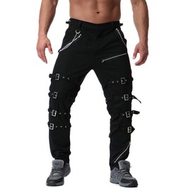 Idopy Men`s Steampunk Gothic Hip Hop Punk Rock Pants with Chain Black/38