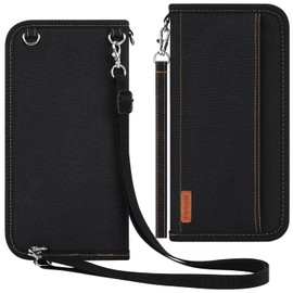 Family Passport Wallet with Strap, RUMANLE RFID Blocking Passport Holder Waterproof Passport Organizer,Large Capacity Passport Cover,Travel Document Holder for Passports,Cards,Flight Tickets - Black