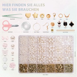 JHWELRG Pearl White Bracelets Make Your Own Beads Set for Crafts, Beads for Threading Charm Four Leaf Clover Chains Jewellery Making Gift Idea for Parties, Christmas, Holidays