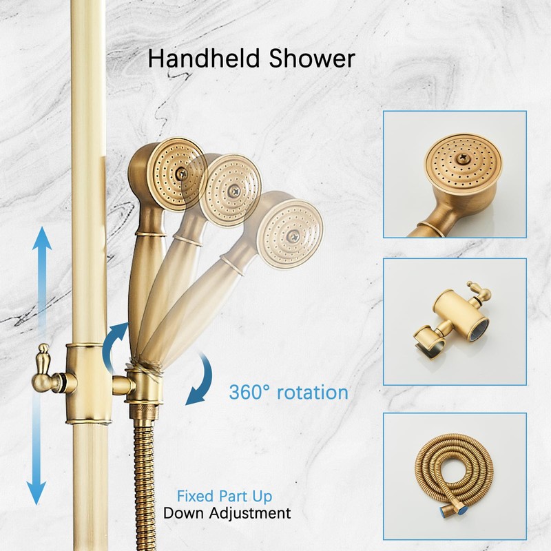 MOSSON Antique Brass Shower System Bathroom Shower Faucet Set with