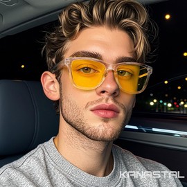 KANASTAL Transparent Night Driving Glasses for Men Polarized Astigmatism Anti Glare Driving Glasses for Womens Yellow Sunglasses - Clear Frame Yellow Lens