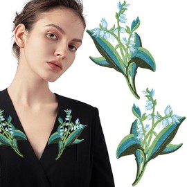 2Pcs Lily Flower Embroidered Applique Floral Leaves Iron on Patches Bouquet Boho Decorative Embroidery Applique Sewing Patches for Clothing Bags DIY Accessory Craft Decoration