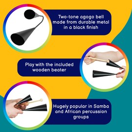 A-Star Two Tone Double Metal Samba Agogo Bells with Wooden Beater