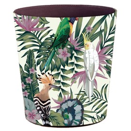 Scakbyer 10L/2.64 Gallon Trash Can, Decorative Waste Basket, PU Leather Waste Paper Basket, Waterproof Garbage Can for Bathroom, Bedroom, Office, Kitchen and Living Room - Green and White Bird