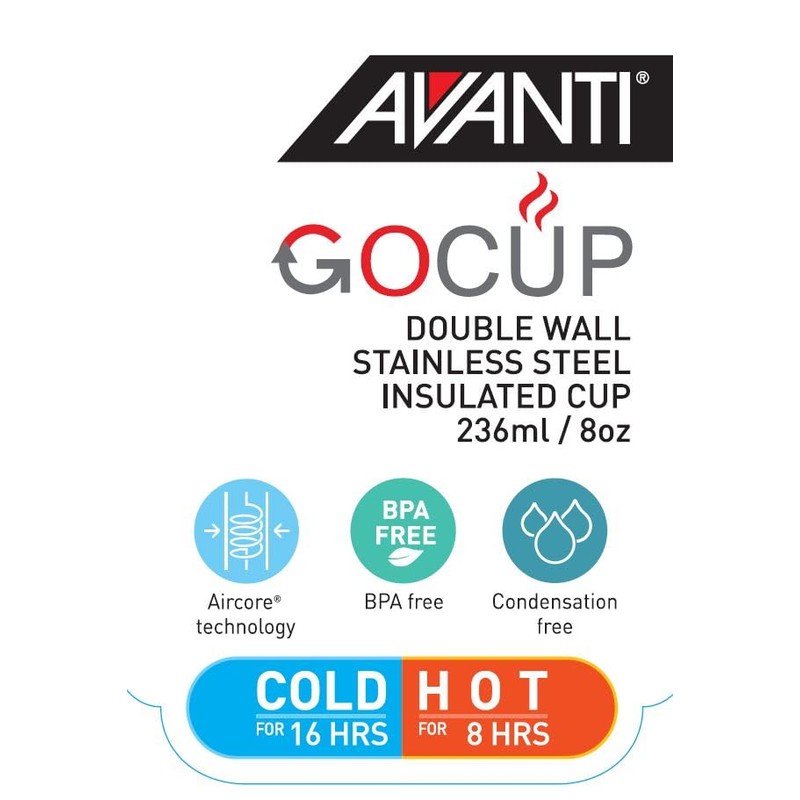 Avanti GOCUP Double Wall Insulated Travel Cup, 236ml / 8oz,