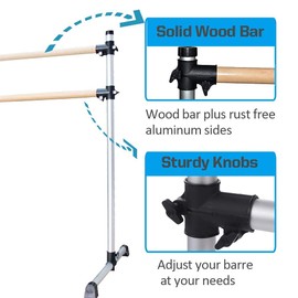 UMEKEN Wood Ballet Barre 4 Foot Portable Barre Bar Home Adjustable Double Freestanding Ballet Stretch Dance Bar for Kids Adult, with Carry Bag