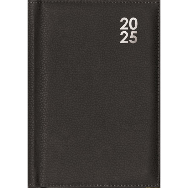 2025 Black A5 Hardcover Diary Soft Faux Leather Week to