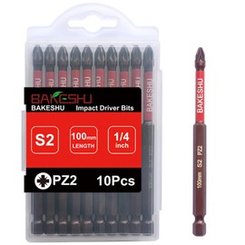 BAKESHU Pozidriv PZ2 Magnetic Impact Driver Bits, Heavy Duty Magnetic Screwdriver Bit Set,S2 Bits 100mm(10pcs)