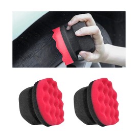 KVAEY 2 PCS Tire Dressing Applicator Pads, Reusable Hex Grip Tire Shine Applicator Polishing Sponge Pads, Wheel Tire Shine Detailing Foam for Most Vehicles, Car Accessories (Red, 3.15")