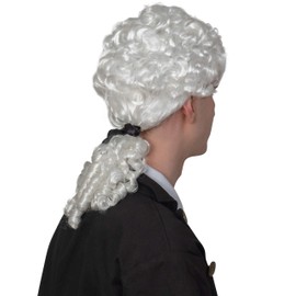 Skeleteen George Washington White Rubber Wig - Historical Colonial Powdered Wig with Ponytail Costume Accessory for Adults and Children