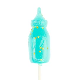 Sparkly Gold Star Baby Blue Baby Bottle Lollipops, 24 Pieces, Blue Raspberry Flavor, Made In USA, Boy Baby Shower Favors