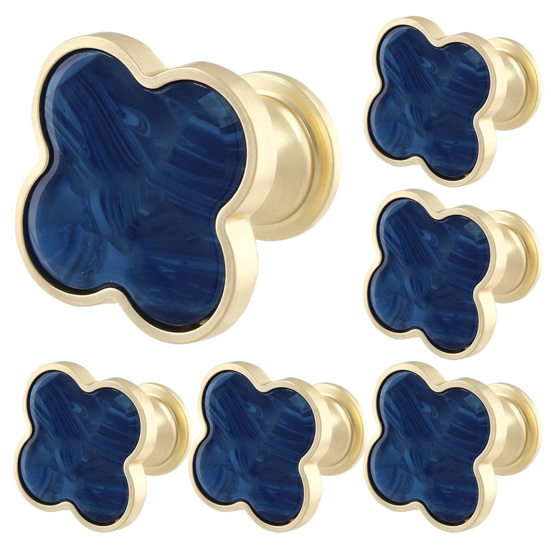 6 Pack Clover Cabinet Knobs Zinc Alloy Single Hole Pulls,Four-Leaf