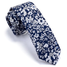 GUSLESON - Corbata de algodón con estampado floral de 6 cm, para hombre, Navy Blue/White, general