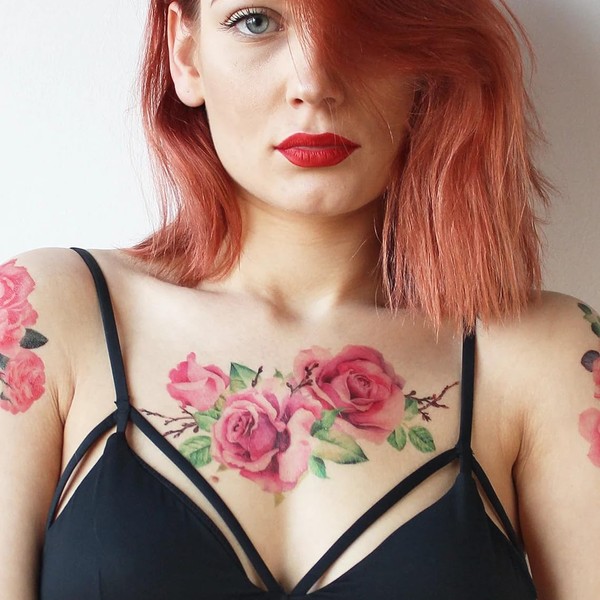 Large Watercolor Roses Tattoo/Watercolor Rose Temporary Tattoo