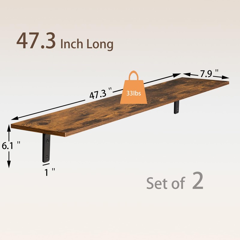 DINZI LVJ Long Wall Shelves, 47.3Inch Wall Mounted Shelves Set