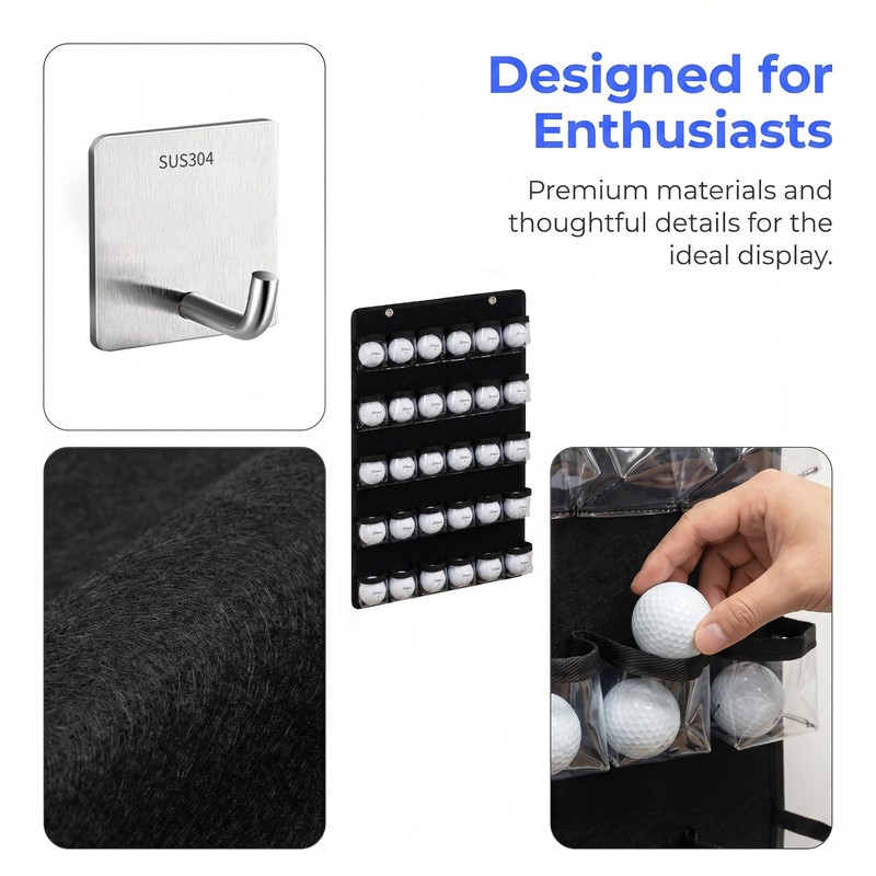 Golf Ball Holder Display for Wall, Hanging Organizer Set with