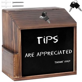 HIULLEN Donation Box Lockable Wooden Donation Box Donation Ballot Box with Lock, Retro Suggestion Box, Lot Box for Votes, Business Cards, Sweepstakes, 21 x 16.5 x 20 cm, Dark Brown