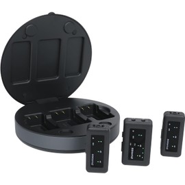 Mic (2 TX +1 RX+ Charging Case), Wireless Lavalier Microphone, 100m (328 ft) Range, Noise Cancellation, Low Latency, Wireless Microphone for Record Interview, Vlogs, Black