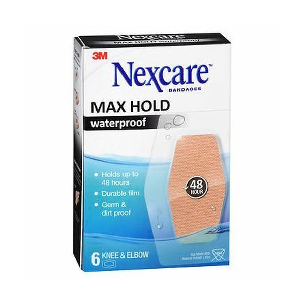 Nexcare Max Hold Waterproof Bandages Knee & Elbow 6 Eac