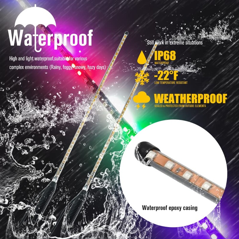 2pcs 3.2FT LED Whip Lights 270° Auto Strobe LED Light