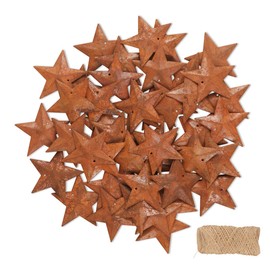 YiYa 50 PCS Rusted Metal Stars Contain A Jute Rope for Christmas Festival Decoration Wreath Holiday Home Decoration (4.5 CM)