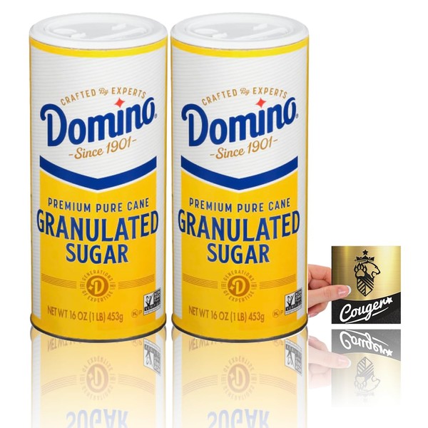 Domino Premium Pure Cane Granulated Sugar with Easy Pour Recloseable Top 16 oz. With Recipe Card (2-Pack)
