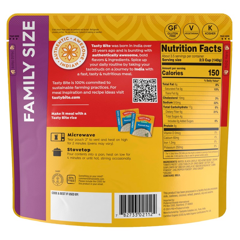 TASTYBITE Organic Family Size Madras Lentils, 17.6 OZ