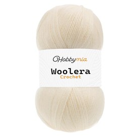 HobbyMia Woolera Crochet Wool Yarn - 100g / 623yds - (1) Superfine Weight - 75% Acrylic, 25% Wool (Off-White, 1 Skein)