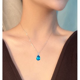 VONSSY Women's Necklace Gemstone Pendant Necklace Oval Teardrop Pear Crystal Ruby Emerald Pink Sapphire Birthstone Necklace Platinum Silver Jewellery Gift, Platinum or White Gold, Cubic Zirconia