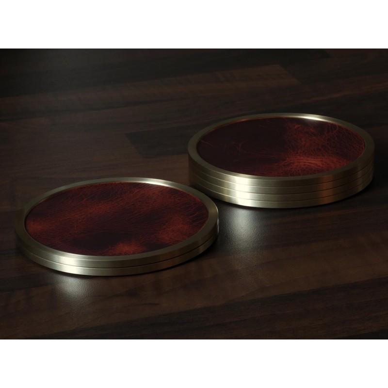 Brass & Italian Leather Drinks Coaster Set (2)