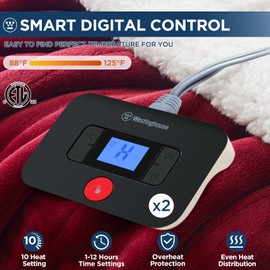 Westinghouse Electric Blanket King, Heated Blanket King Size with 10 Heating Levels and 1 to 12 Hours Heating Time Settings, Flannel to Sherpa Reversible, Machine Washable (90" x 100", Red)